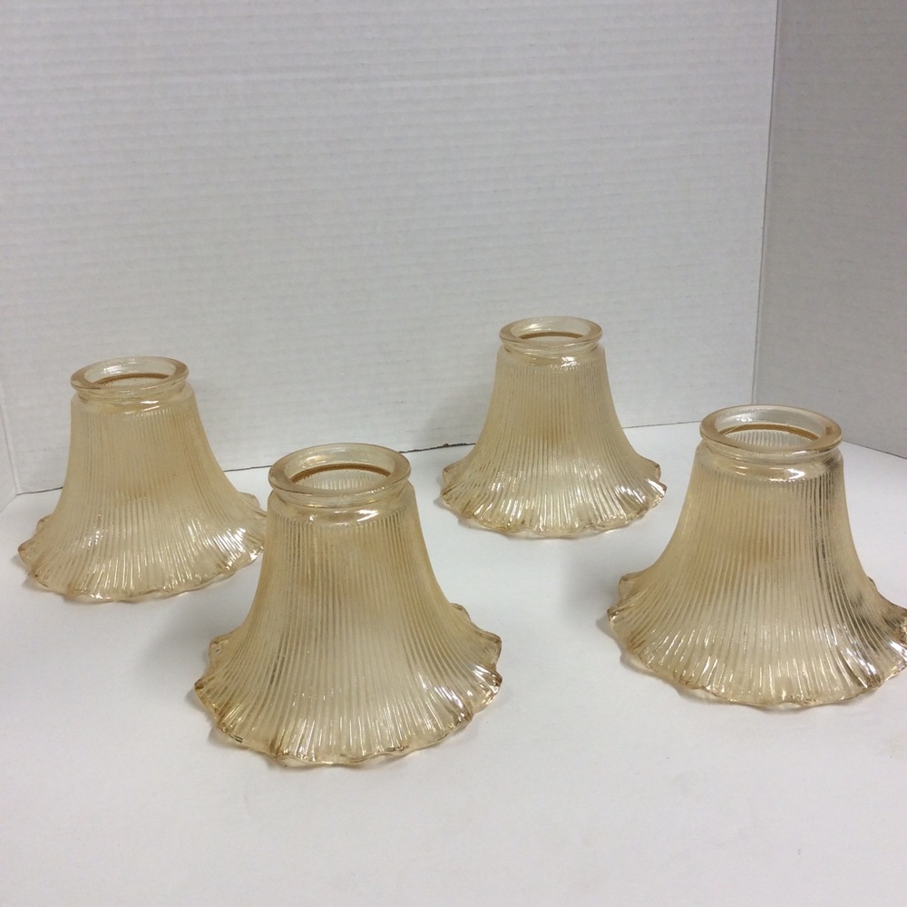 VTG 4 Ceiling Shades Amber Glass Ruffled Edge